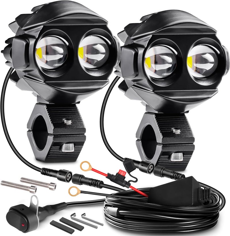 LEDMIRCY Motorcycle Auxiliary Lights, Motorcycle Fog Lights with Switch Wiring Harness Ip68 Waterproof Driving Spot Light with Mount Brackets Exploradoras LED para Moto for ATV Snowmobile Boat etc - Image 1